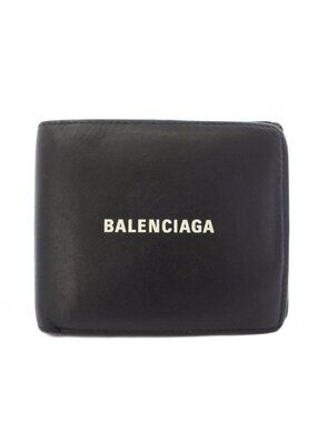 Balenciaga Bifold Wallet Leather Logo Black TK